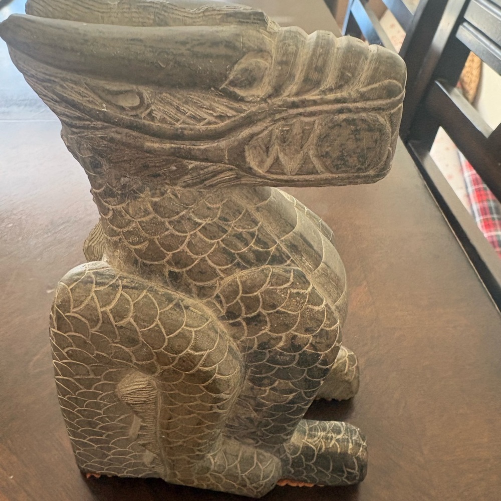 Hand Carved Stone Dragon Sculpture | Asian Style Guardian Figurine | Home Decor - Picture 4 of 4